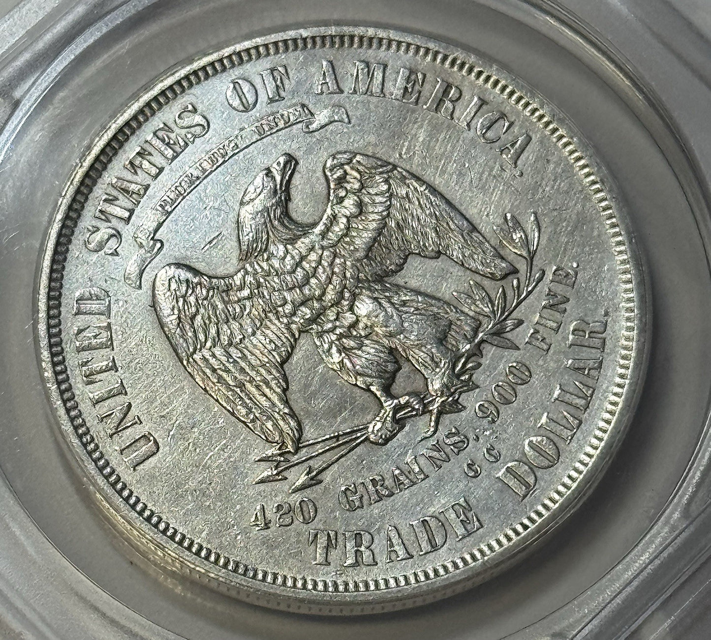 1875-CC U.S. Trade Dollar – ANACS AU53 DETAILS– Scarce Legendary CC Mint Issue