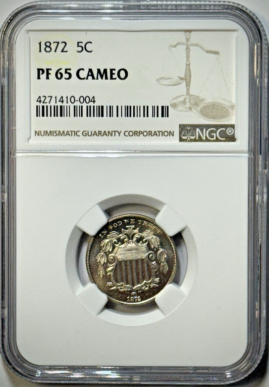 1872 Shield Nickel– NGC PF65 CAMEO- Low Mintage: 950 Struck, Collectors Dream!