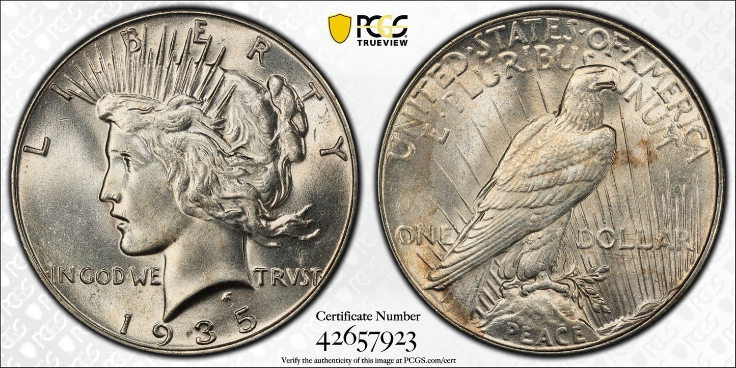 1935 Peace Silver Dollar - PCGS MS62 Gold Shield - Last Year Issue $1 BU Coin