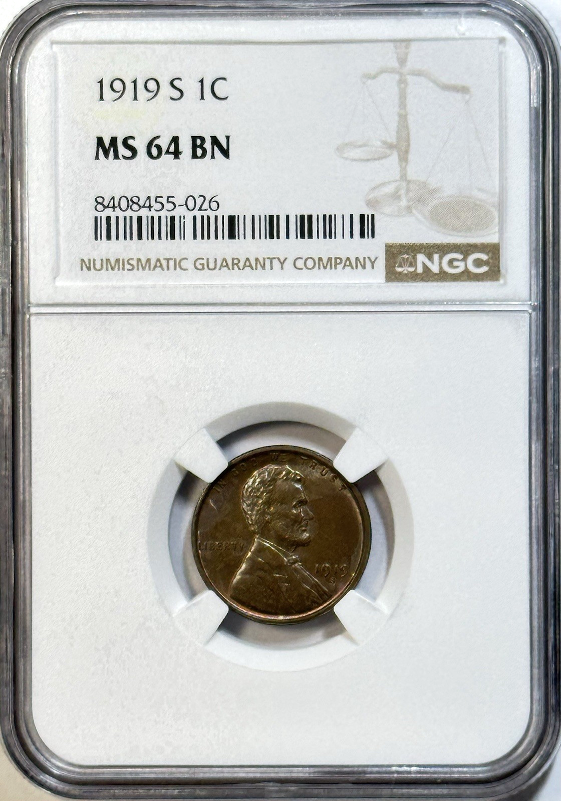 1919-S Lincoln Wheat Cent NGC MS64 BN | Gorgeous Toning | Premium Eye Appeall