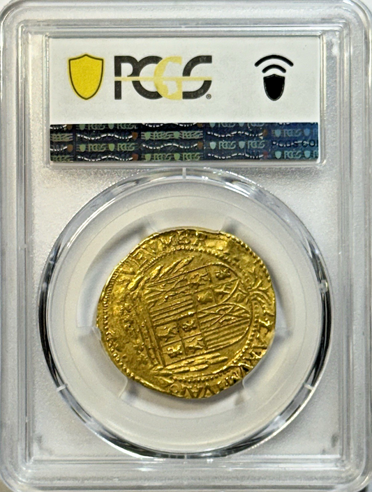 1622–1626 Spanish Barcelona Gold Trenti · PCGS AU55 · Paired Bust · Calicó 362