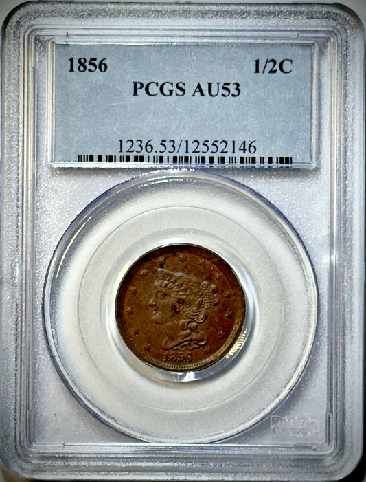 1856 Braided Hair Half Cent – PCGS AU53 BN – Original Chocolate-Brown Color