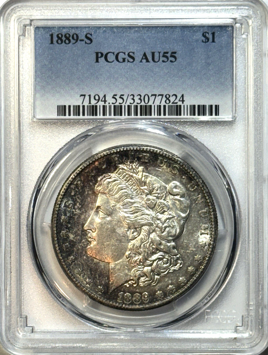 1889-S Morgan Silver Dollar - PCGS AU55 $1 Better Date - Nice Toning *Key Coin*