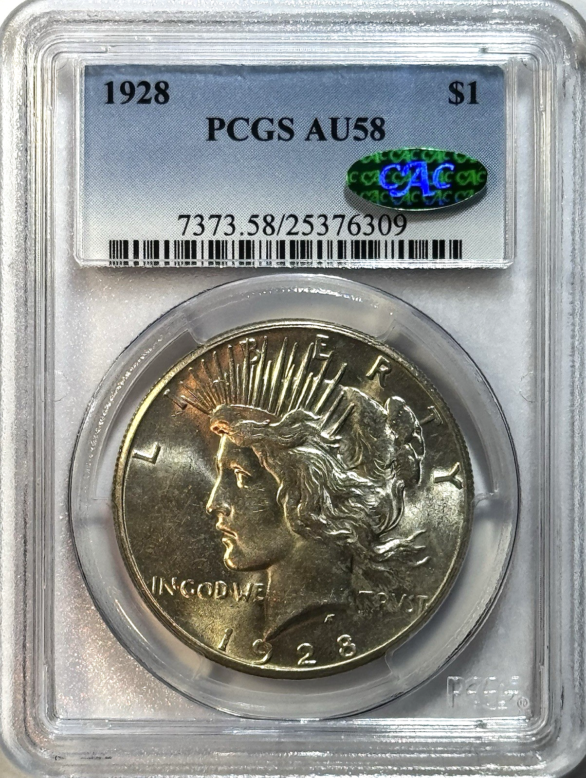 1928 $1 Peace Dollar PCGS AU58 CAC — Key Late-Date Issue
