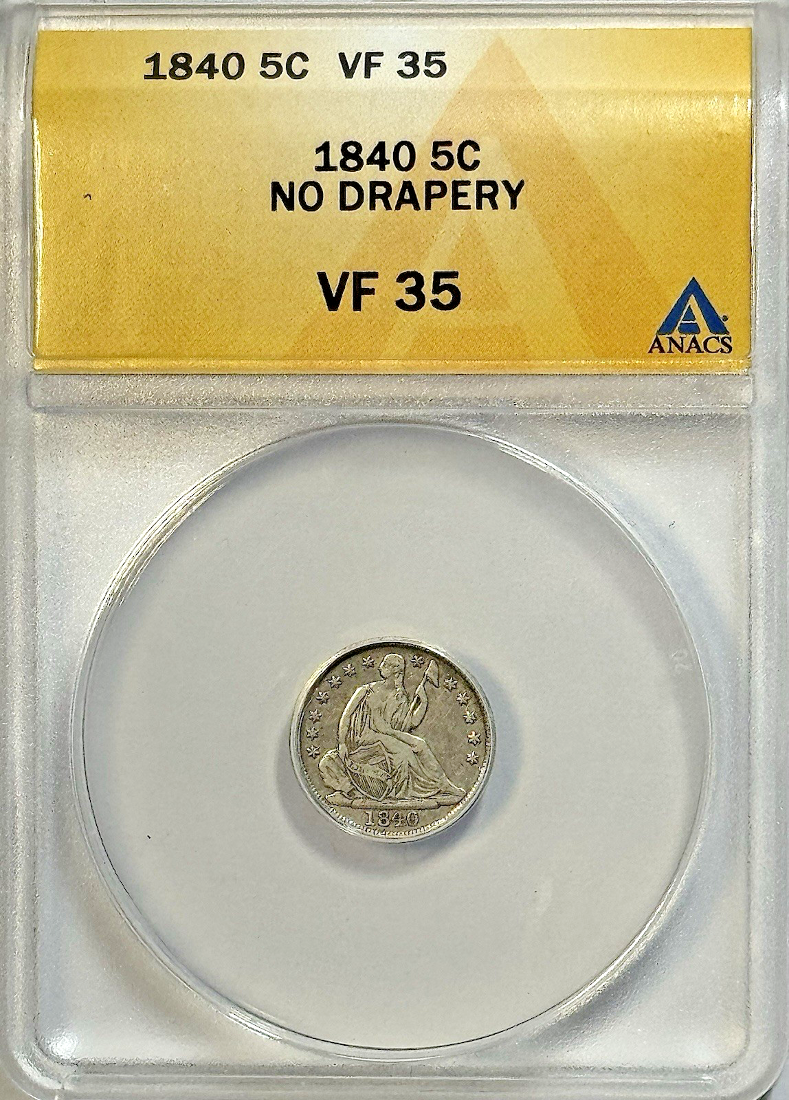 1840 Seated Liberty Half Dime - No Drapery - ANACS VF35 - Better Type Coin