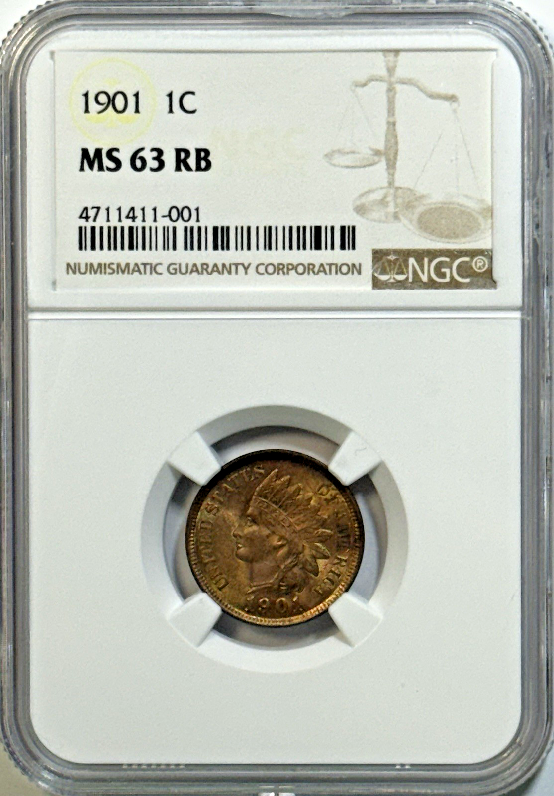 1901 Indian Head Cent – NGC MS63 RB – Flashy Original Color