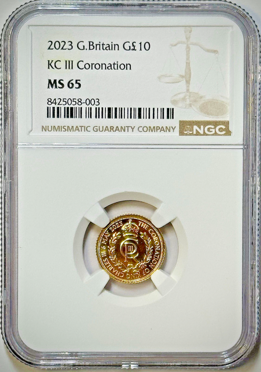 2023 Great Britain £10 KC III Coronation – NGC MS65 – Modern Royal Gold