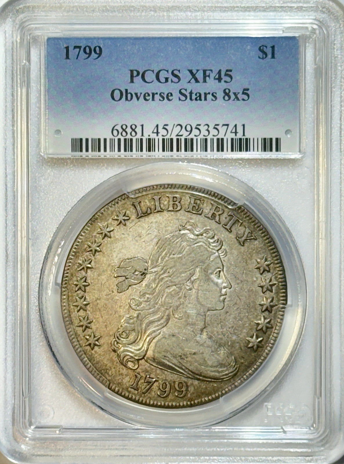 1799 Draped Bust Dollar - PCGS XF45 — Obverse Stars 8×5 • Historic U.S. Silver