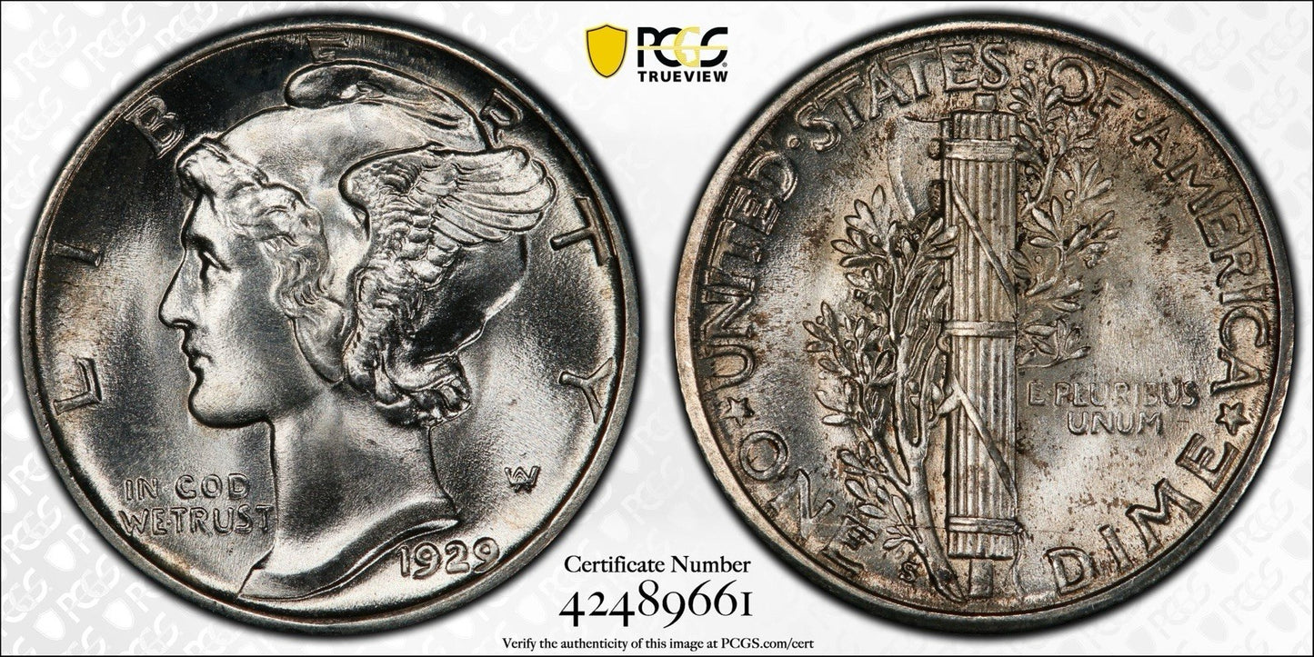 1929-S Mercury Dime - PCGS MS64 Gold Shield - Strong Strike Lustrous