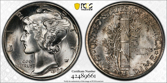 1929-S Mercury Dime - PCGS MS64 Gold Shield - Strong Strike Lustrous