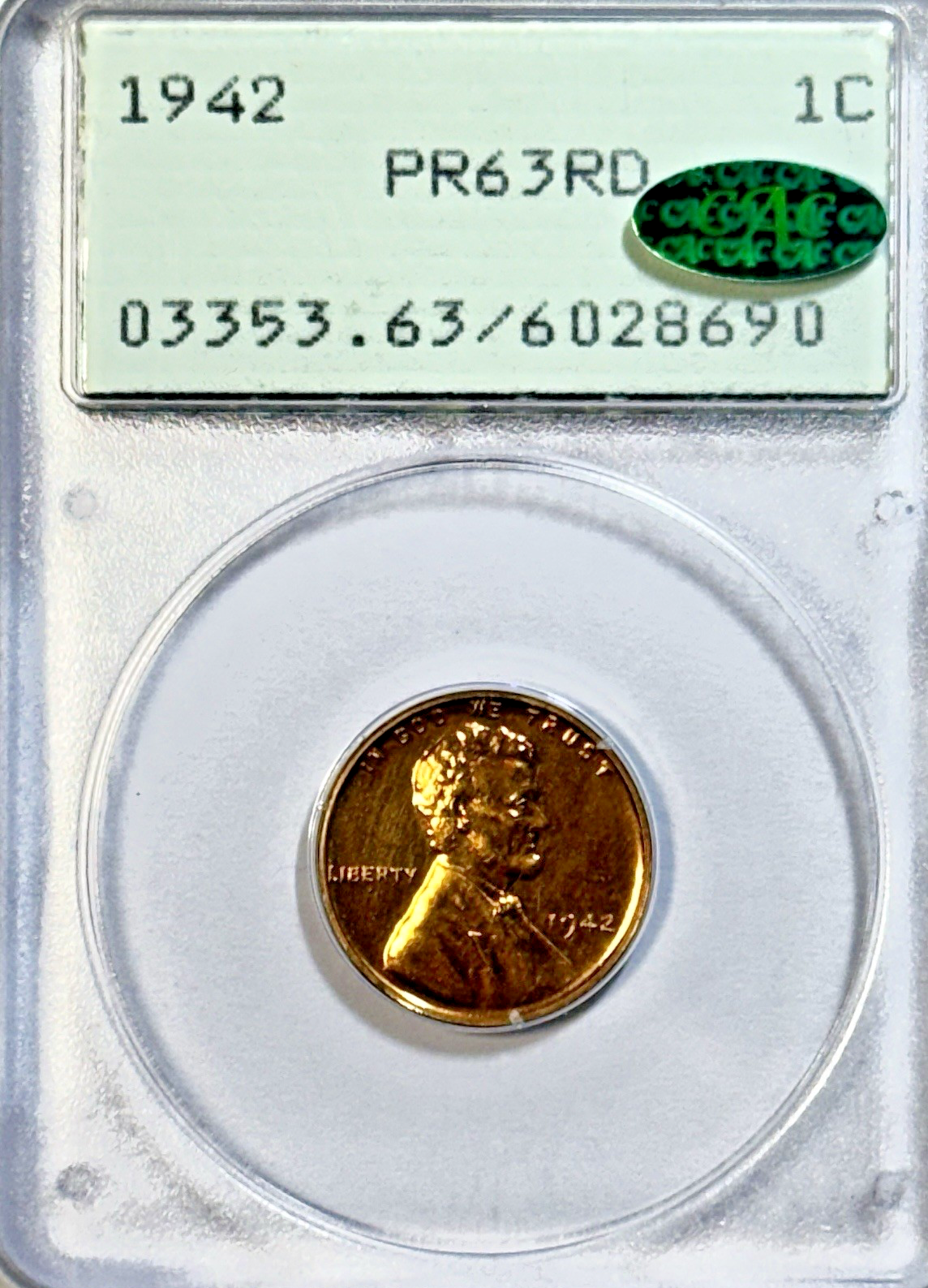 1942 Lincoln Wheat Cent - PCGS PR63RD CAC Rattler - OGH Red Proof Penny PQ 1C