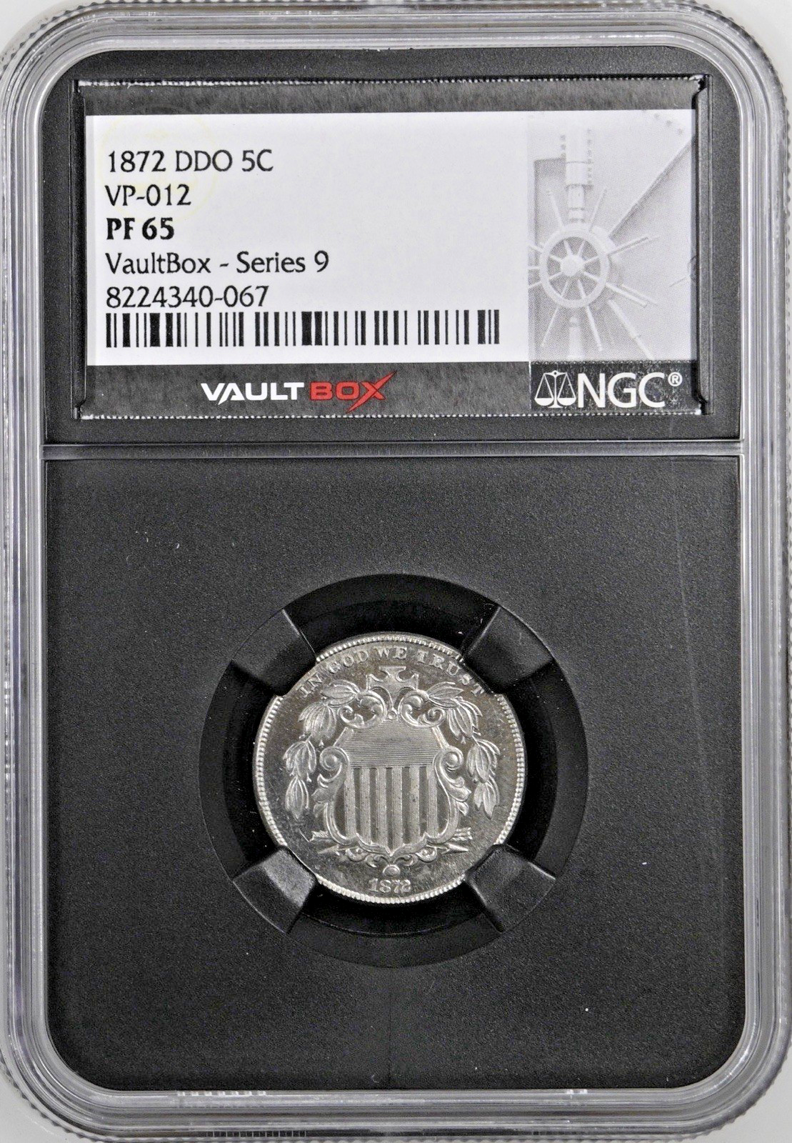 1872 Shield Nickel DDO VP-012 – NGC PF65- Scarce Proof Coin w/950 Struck in 1872