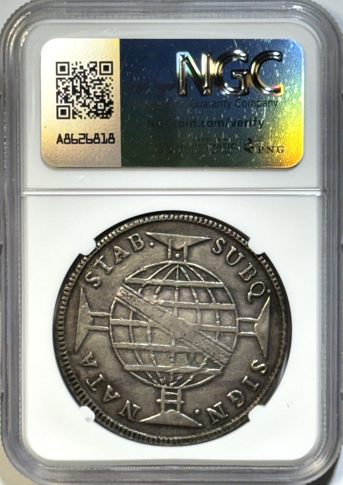 1813-B Brazil 960 Réis — NGC XF45 — Colonial Silver Overstrike Monster!