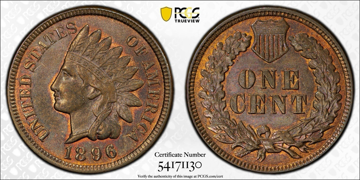 1896 Indian Head Cent PCGS MS64BN | Choice Mint State | Gorgeous Original Brown
