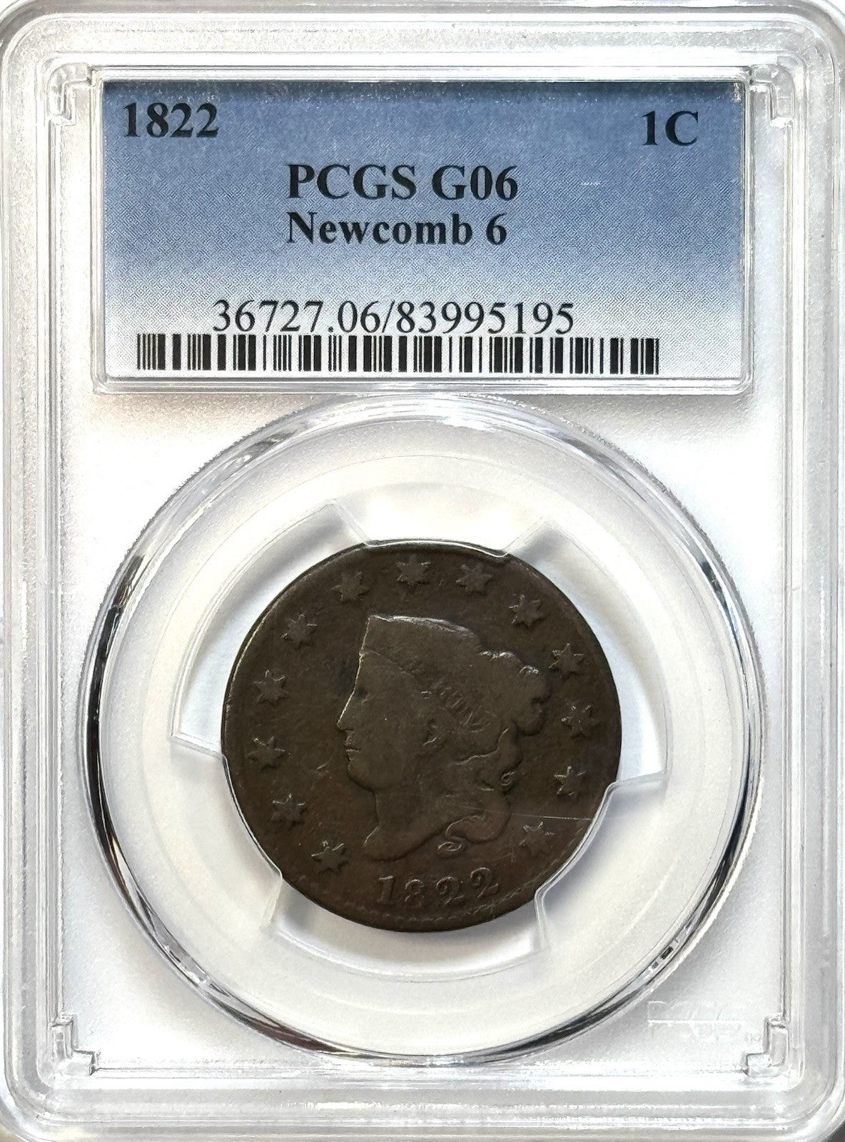 1822 Matron Head Large Cent - PCGS G06 - Newcomb 6 Early Copper Coin