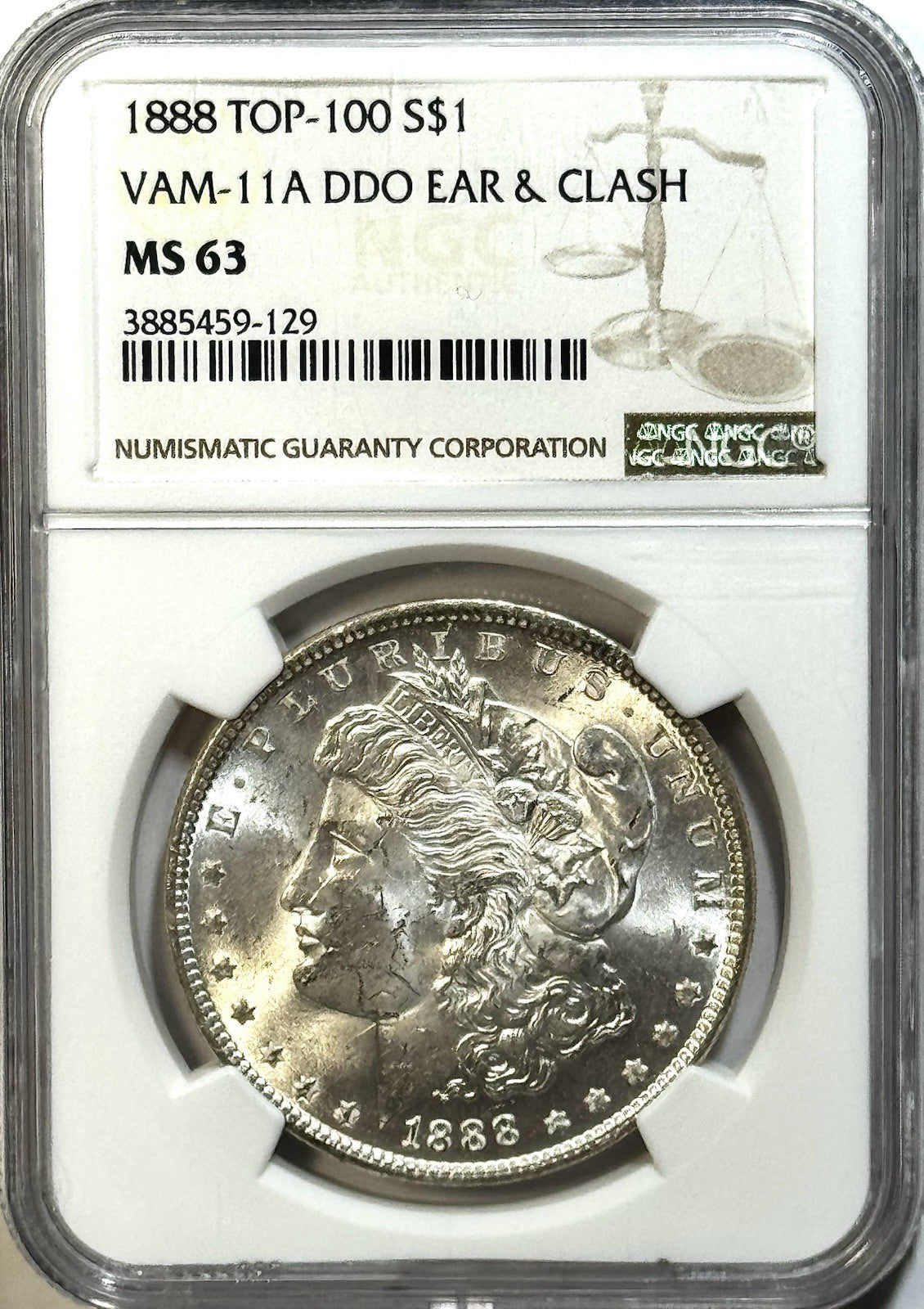 1888 Morgan Dollar VAM-11A DDO Ear & Clash- NGC MS63 Top 100- Silver $1 Variety