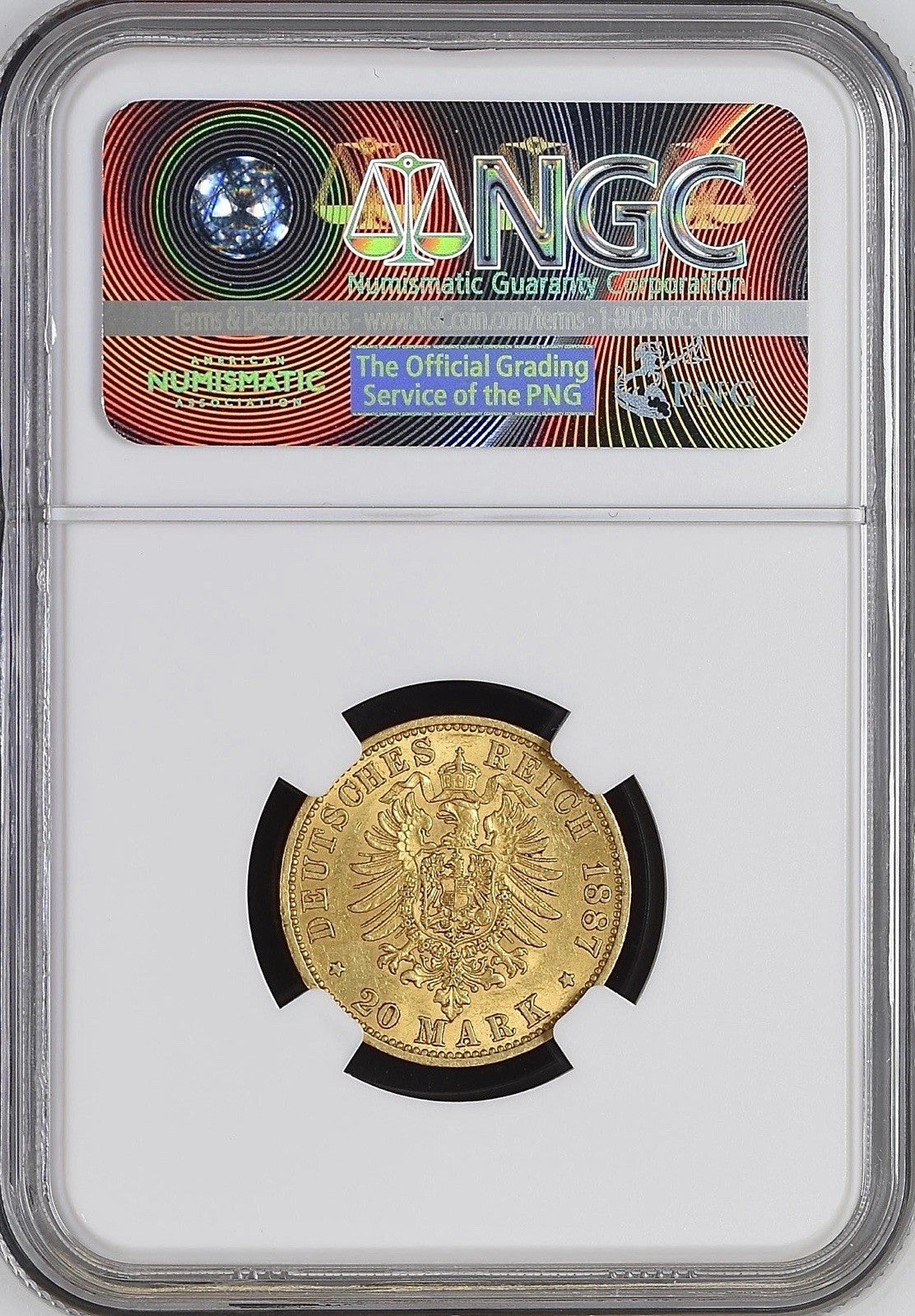 1887-A Prussia 20 Mark Gold – Wilhelm I – NGC AU58