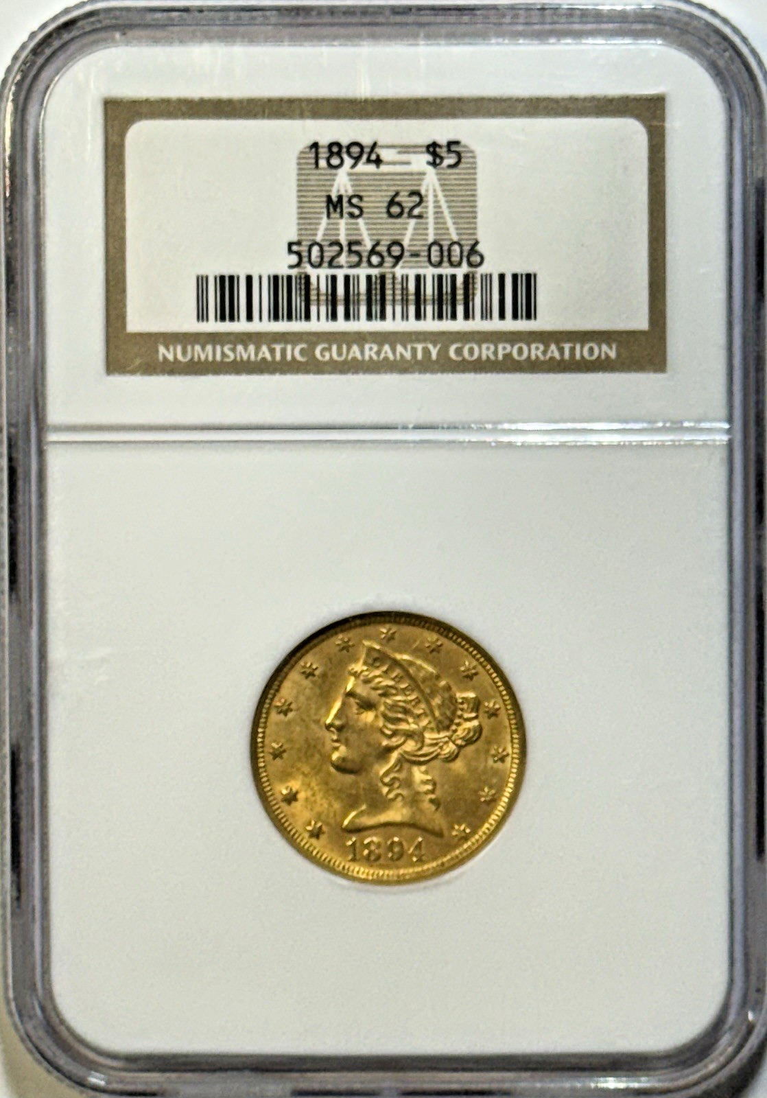1894 $5 Liberty Head Gold Half Eagle – NGC MS62 Pre-1900 U.S. Gold
