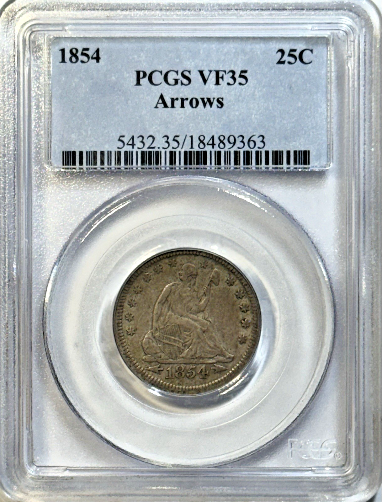 1854 Seated Liberty Quarter Arrows PCGS VF35 | Silver | Historic Key Type Coin