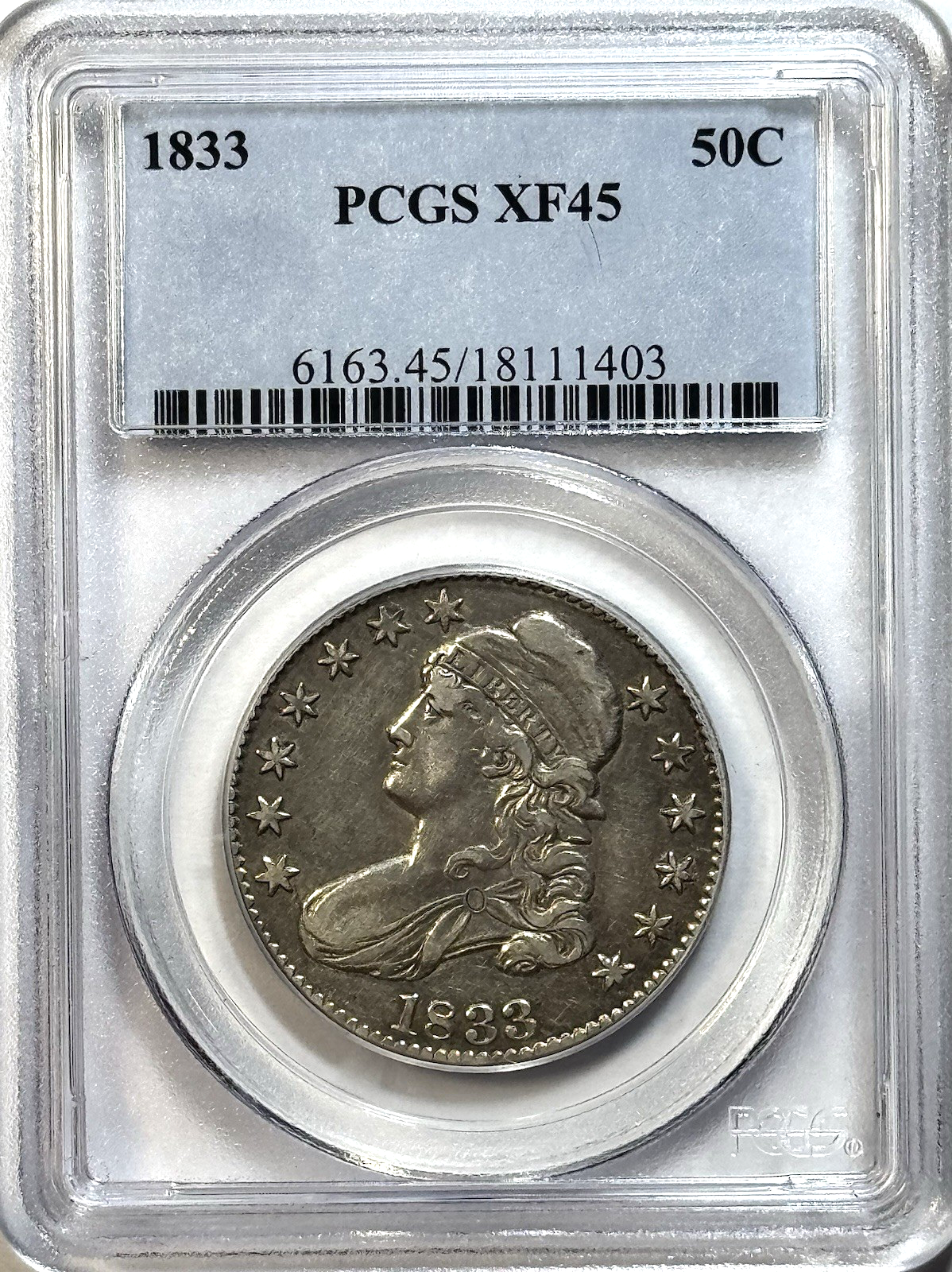 1833 Capped Bust Half Dollar PCGS XF45 — Beautiful Early Silver Type