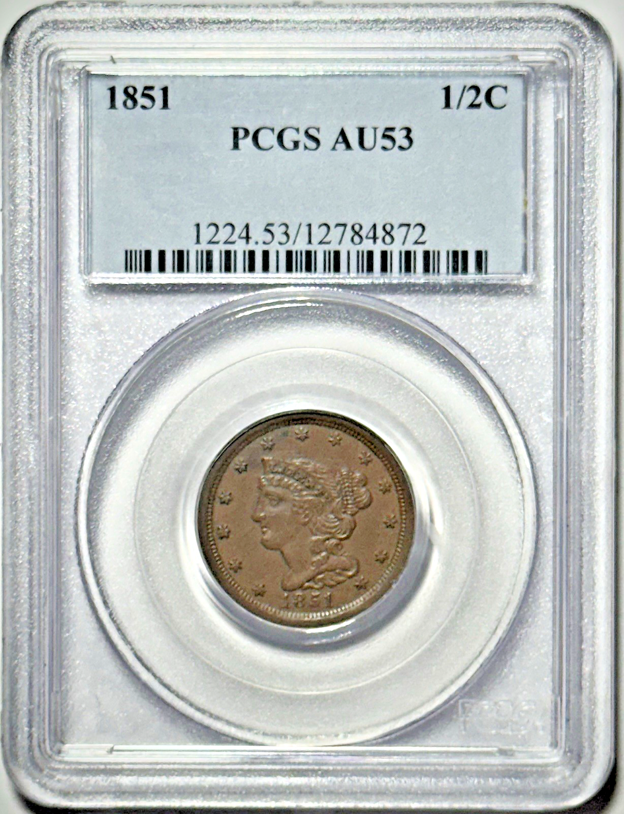 1851 Braided Hair Half Cent – PCGS AU53 BN – Popular Date – Original Color