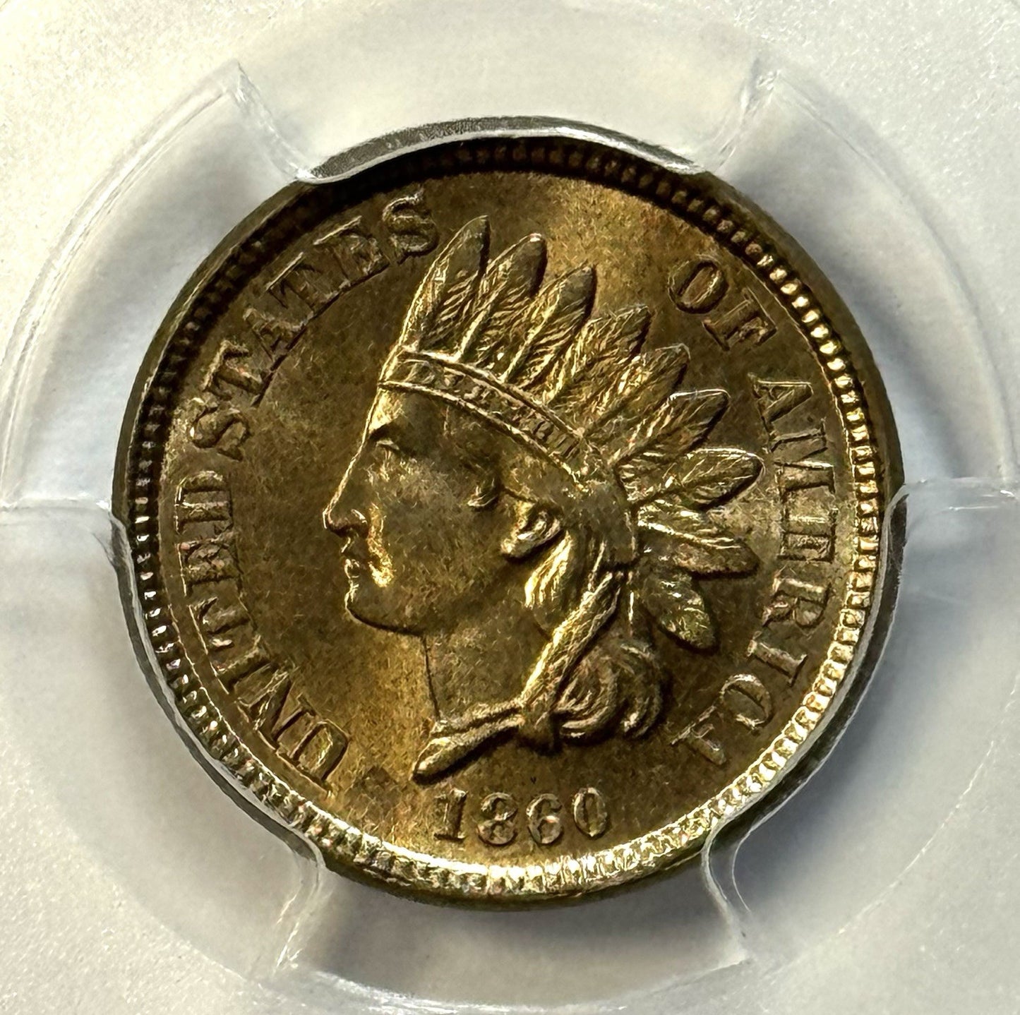 1860 Indian Head Cent - PCGS MS64 - Bronze Civil War Era Copper Golden Toning