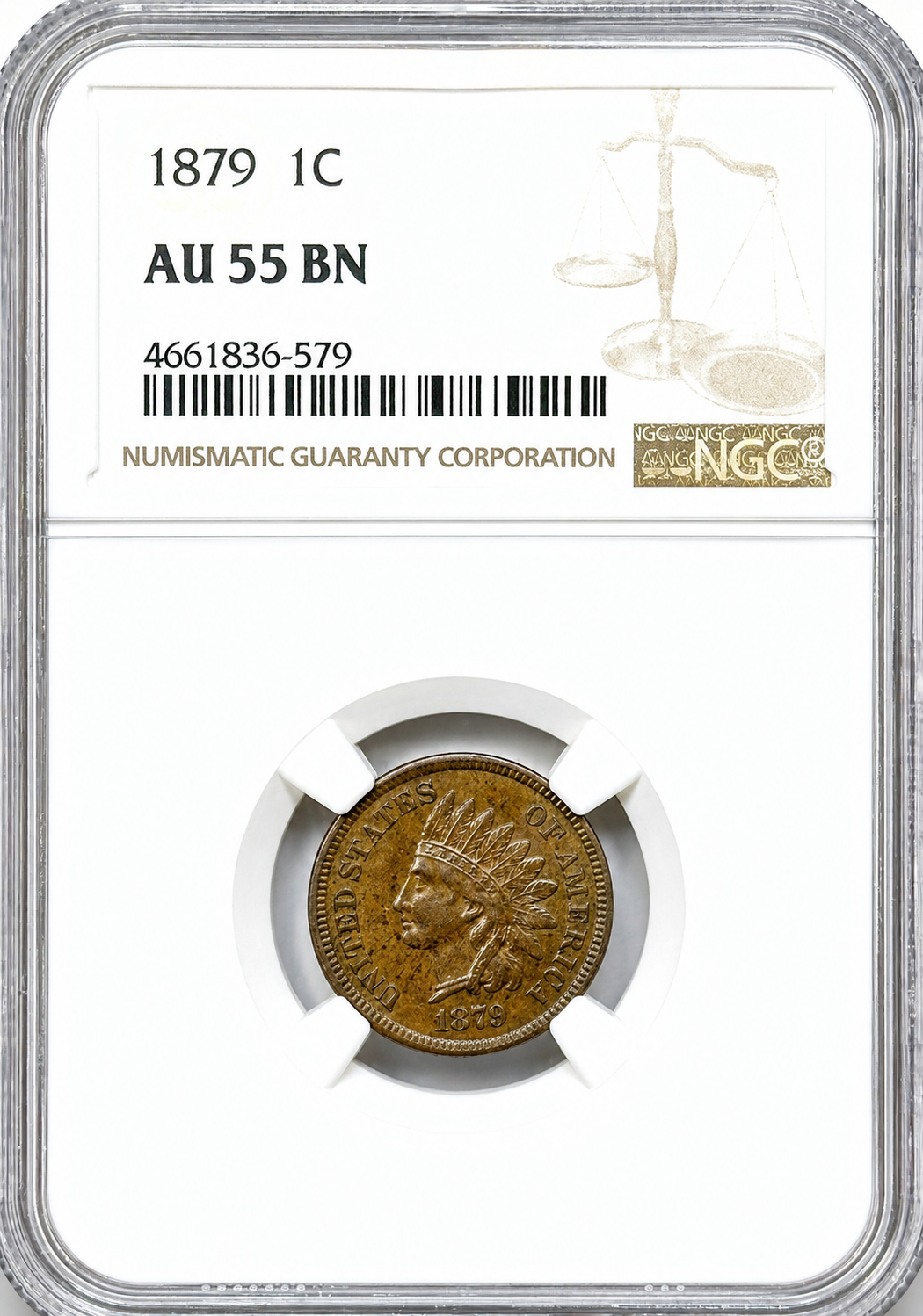 1879 Indian Head Cent - NGC AU55 BN – Attractive Better-Date Collector Coin