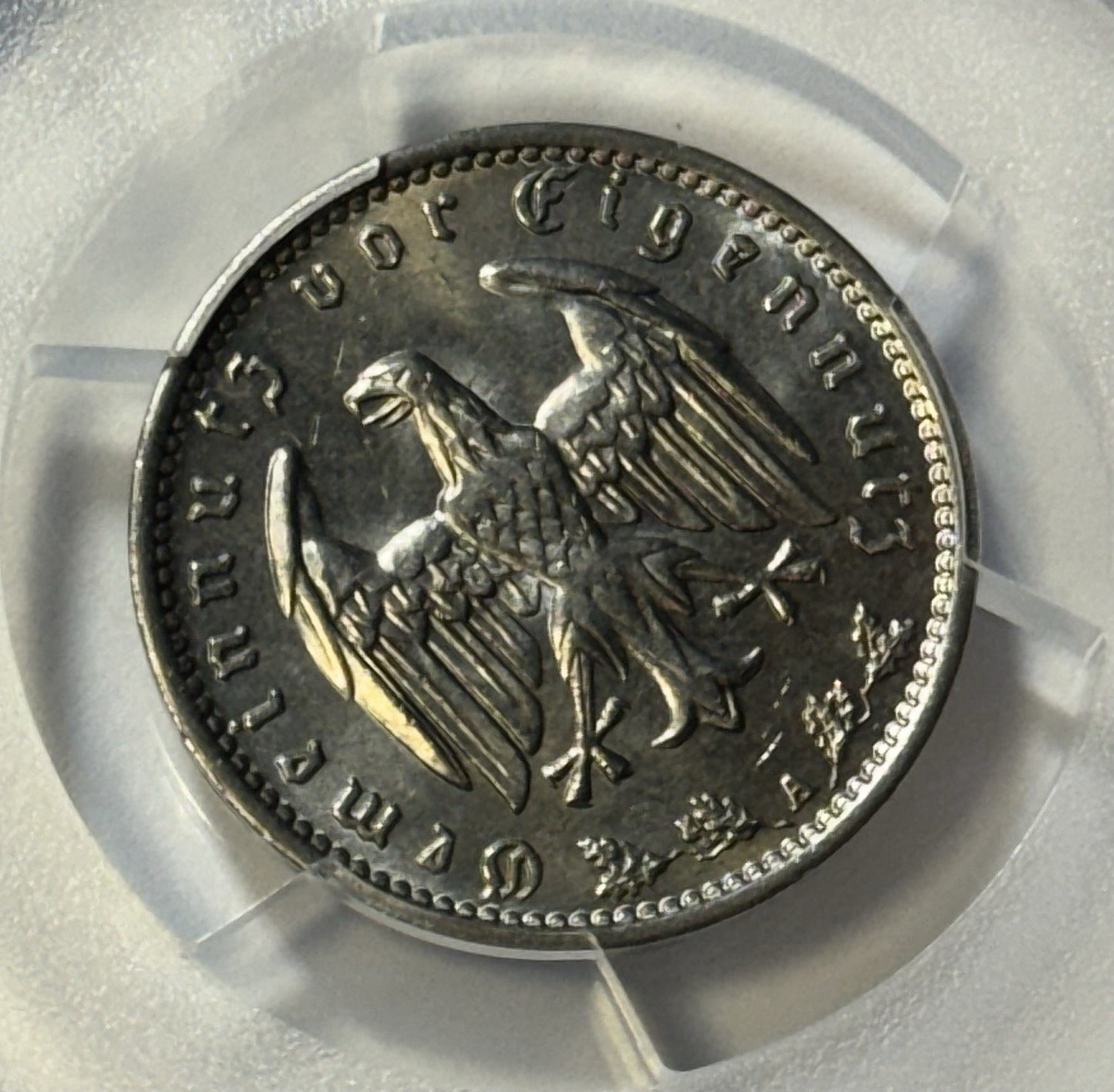 1937-A Germany 1 Mark J-354 PCGS MS65 — Lustrous Third Reich Silver-Look Gem