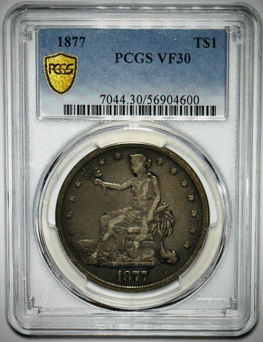 1877 US TRADE DOLLAR $1 – PCGS VF30 – HISTORIC SAN FRANCISCO MINT