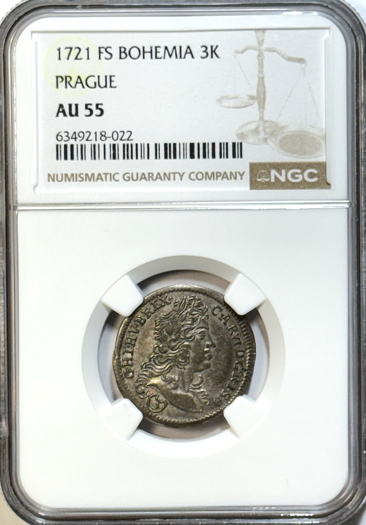 1721 Bohemia (Prague) 3 Kreuzer – Leopold I – NGC AU55 – POP 1/1 – Scarce Type