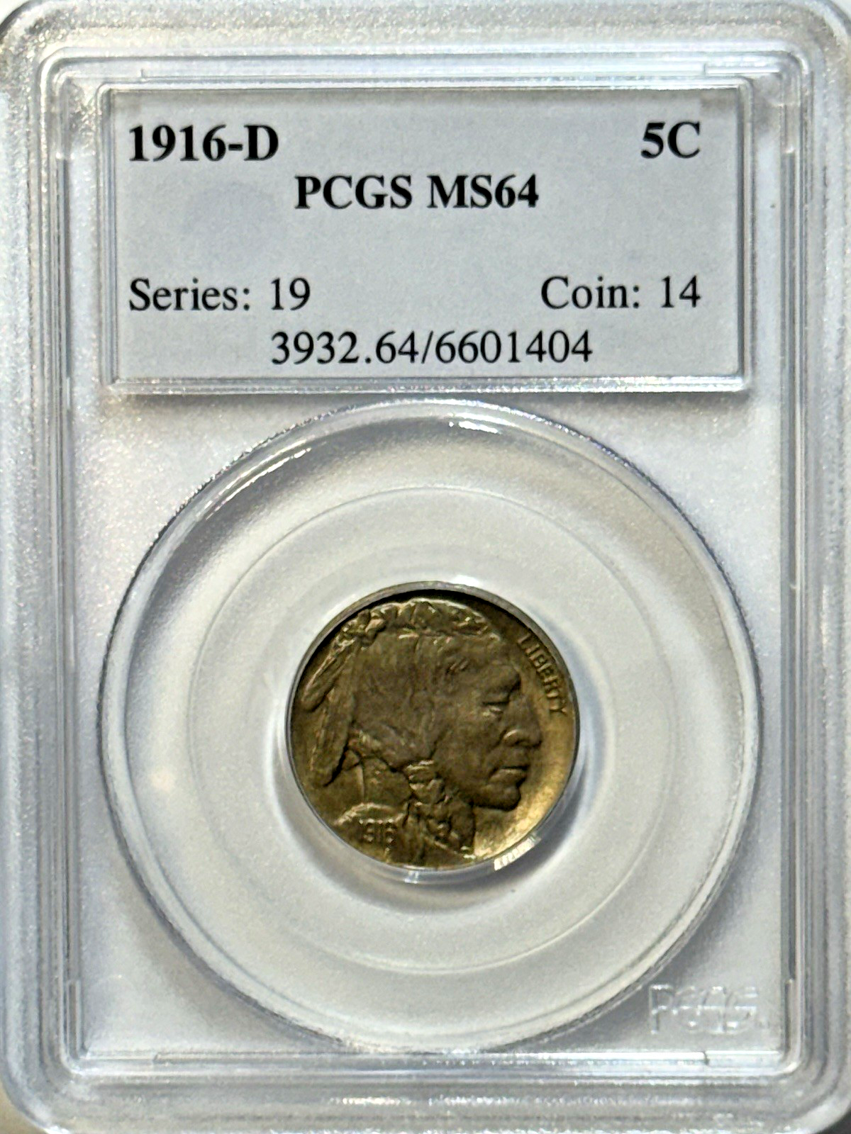 1916-D Buffalo Nickel — PCGS MS64 — Early Denver Heater! Choice Mint State