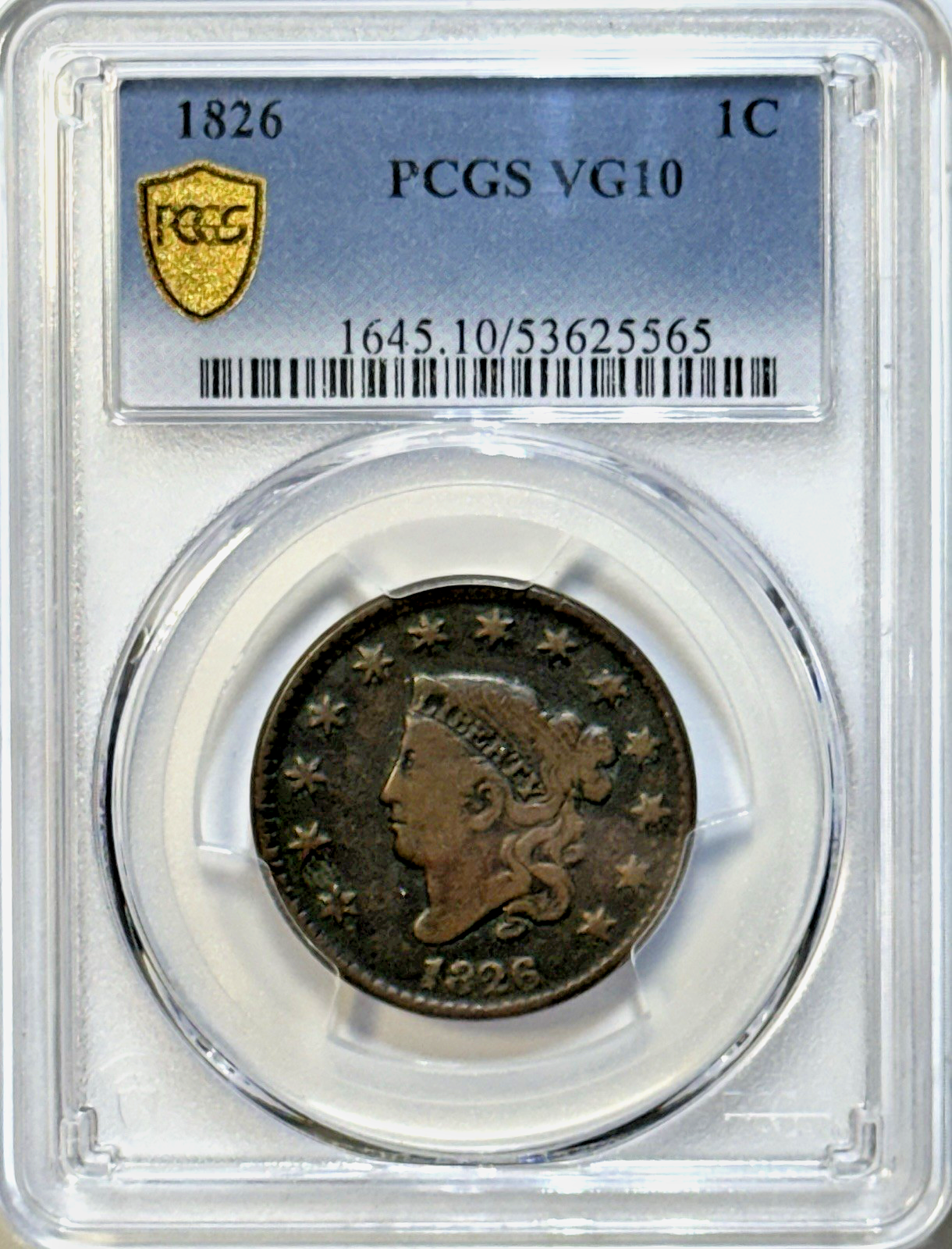 1826 Coronet Head Large Cent – PCGS VG10 – Early Copper Survivor