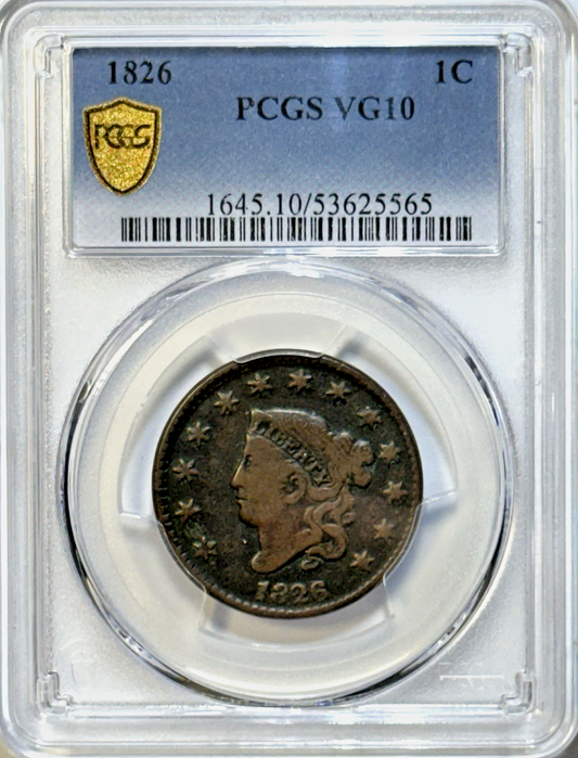 1826 Coronet Head Large Cent – PCGS VG10 – Early Copper Survivor