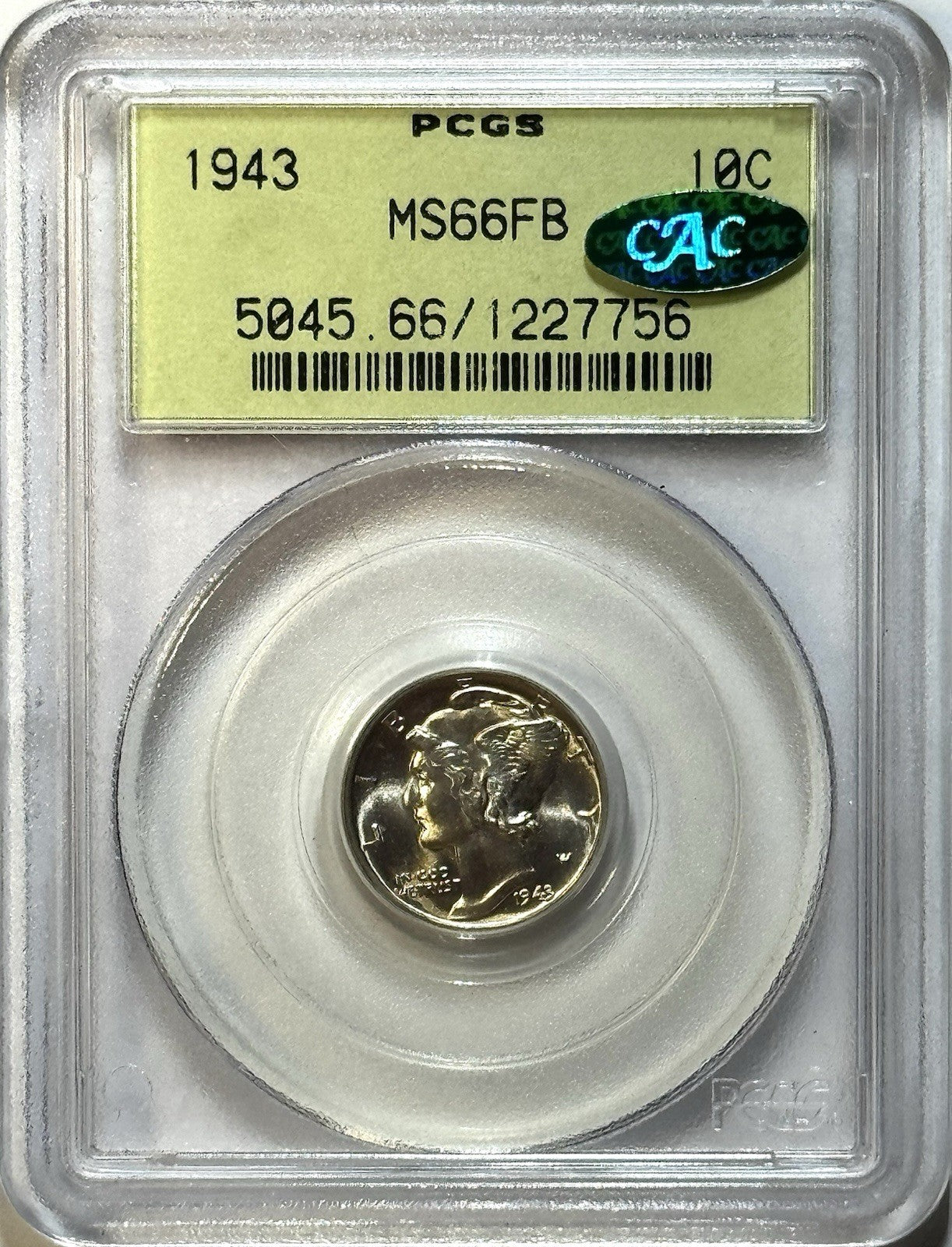 1943 Mercury Dime - PCGS MS66FB CAC - OGH Full Bands Blast White Sharp Strike