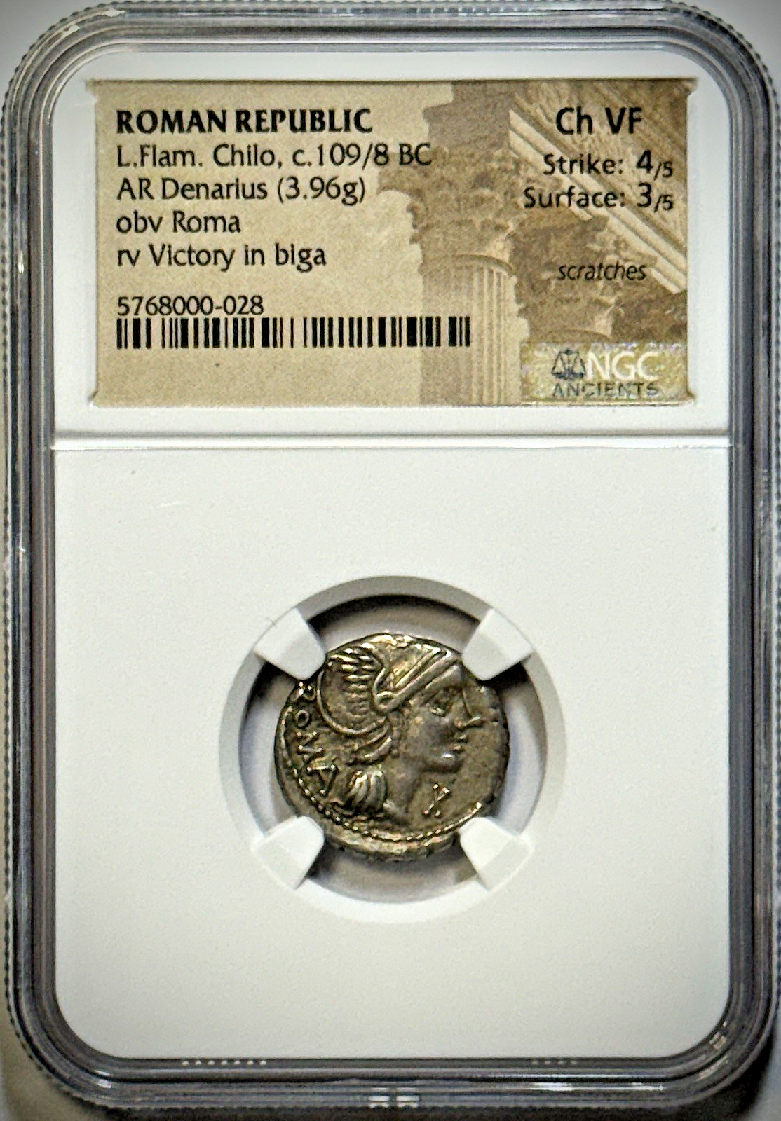 L.Flam. Chilo - c.109/8 BC ROMAN REPUBLIC AR (Silver) Denarius - NGC CH VF