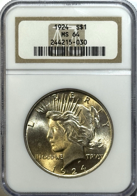 1924 Peace Dollar NGC MS64 — LIGHT GOLDEN TONING • CLEAN GEM LOOK