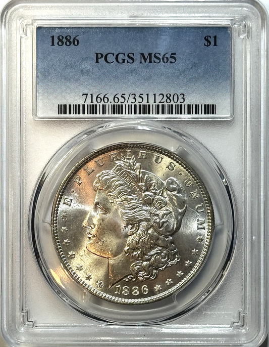 1886 Morgan Silver Dollar - PCGS MS65 - Gem BU Blast White $1 w/Cartwheel Luster