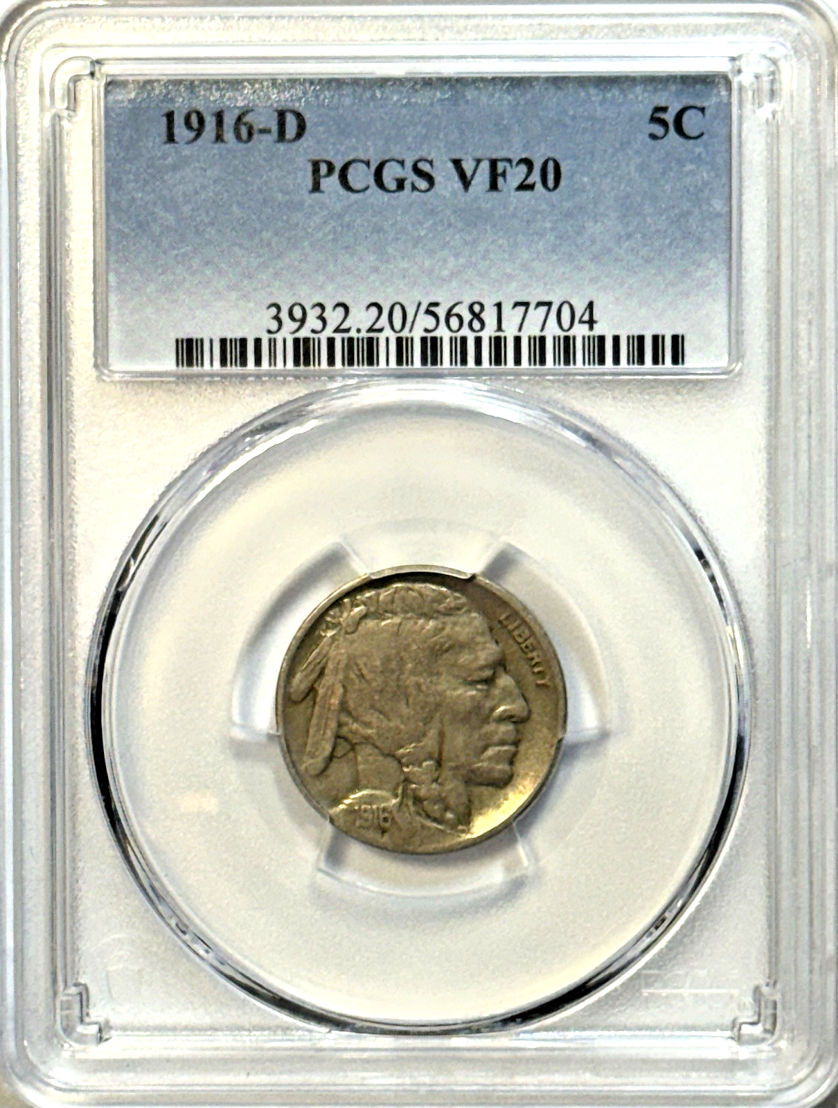 1916-D Buffalo Nickel — PCGS VF20 — Early Denver Scarcity! Clean VF Survivor