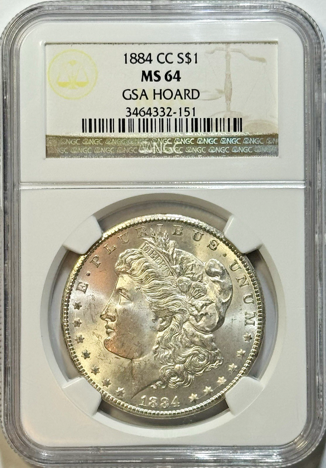 1884-CC MORGAN SILVER DOLLAR $1 – NGC MS64 – GSA HOARD – Carson City HEAT!!
