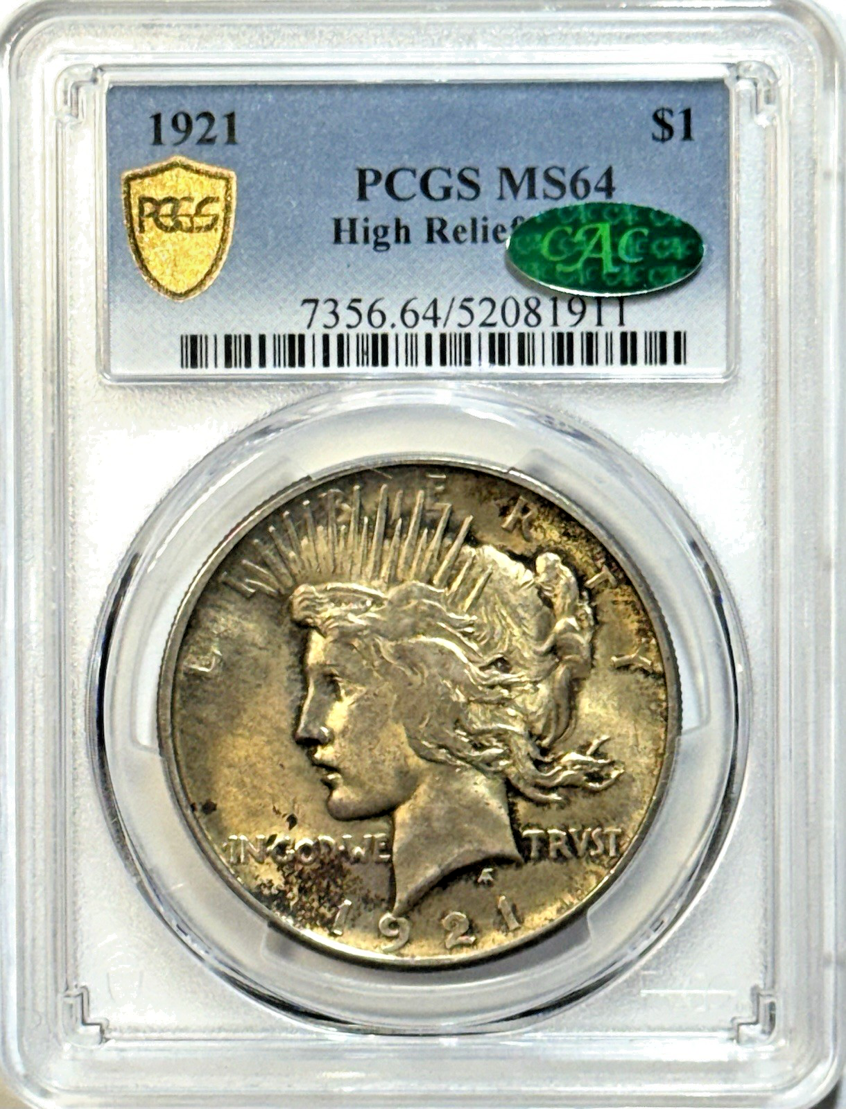 1921 Peace Dollar High Relief - PCGS MS64 CAC - Better Date Strong Eye Appeal