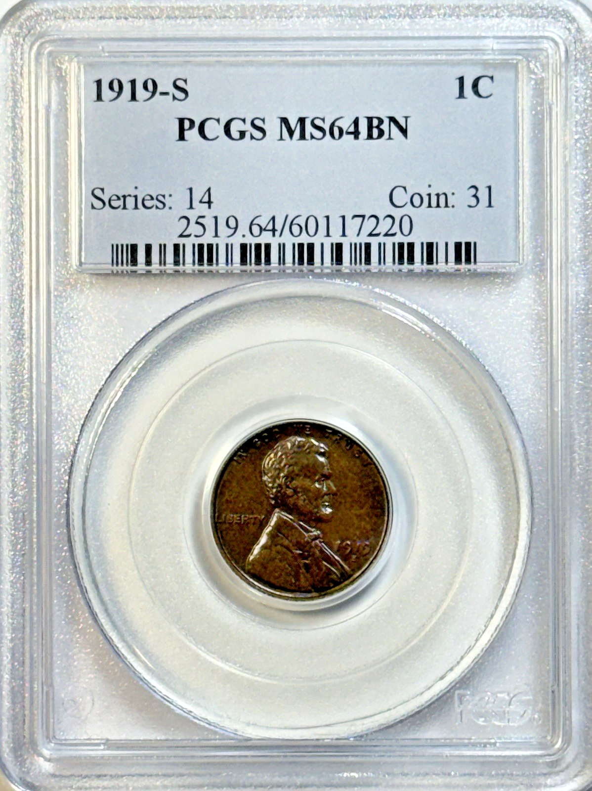 1919-S Lincoln Wheat Cent PCGS MS64 BN | Strong Color | Nicer Eye Appeal