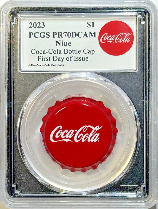 2023 Niue Coca-Cola Bottle Cap $1 - PCGS PR70DCAM - First Day Issue - Nostalgia!