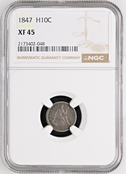 1847 Seated Liberty Half Dime- NGC XF‑45- Beautiful Original Surfaces w/Toning!