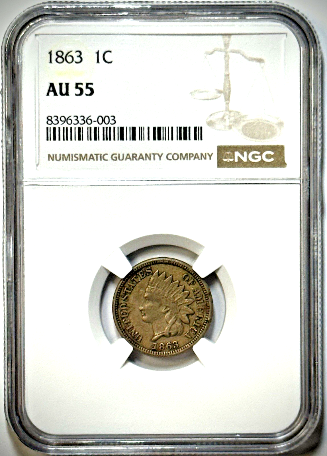 1863 Indian Head Cent NGC AU55 - Civil War Era Copper Penny - Strong Eye Appeal