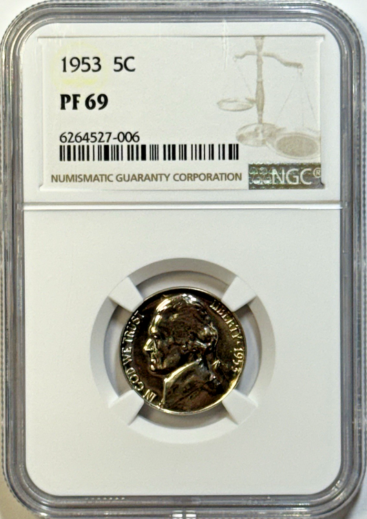 1953 Jefferson Nickel - NGC PF69 Stunning Proof - Sharp Detail, High Grade!