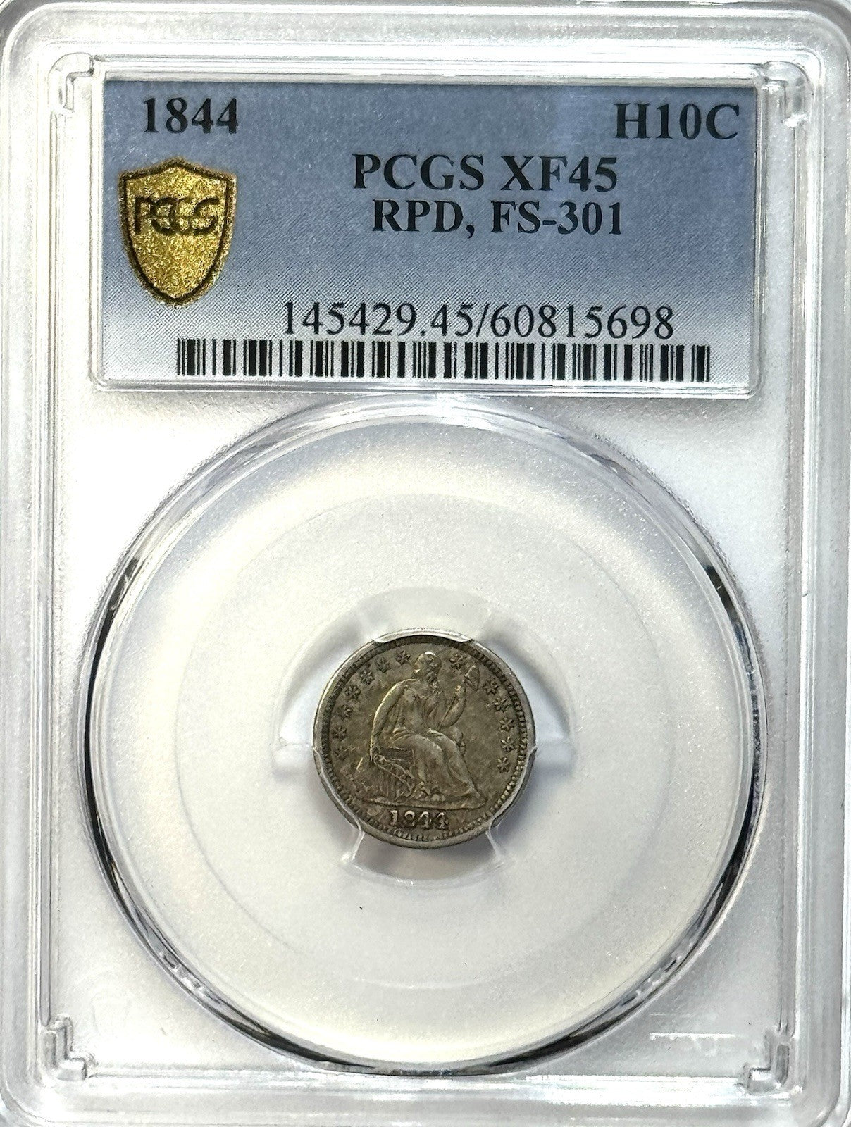 1844 No Arrows Seated Liberty Half Dime - PCGS XF45 Gold Shield - FS-301 RPD