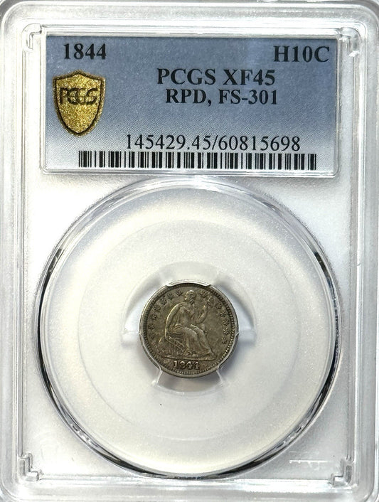 1844 No Arrows Seated Liberty Half Dime - PCGS XF45 Gold Shield - FS-301 RPD