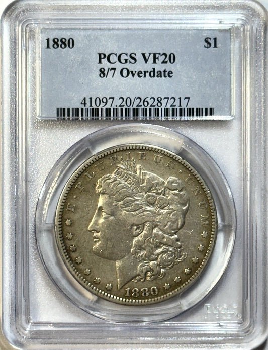 1880 Morgan Dollar - PCGS VF20 - 8/7 Overdate VAM Variety Silver $1 Dollar