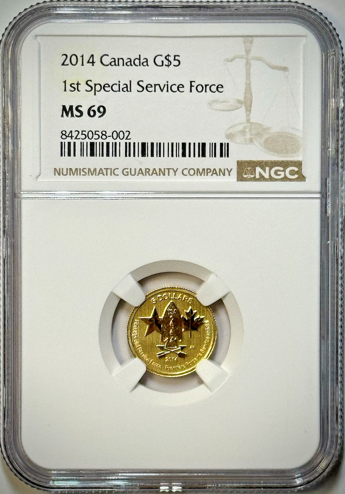 2014 Canada $5 Gold – First Special Service Force – NGC MS69 - .9999 Fine Gold
