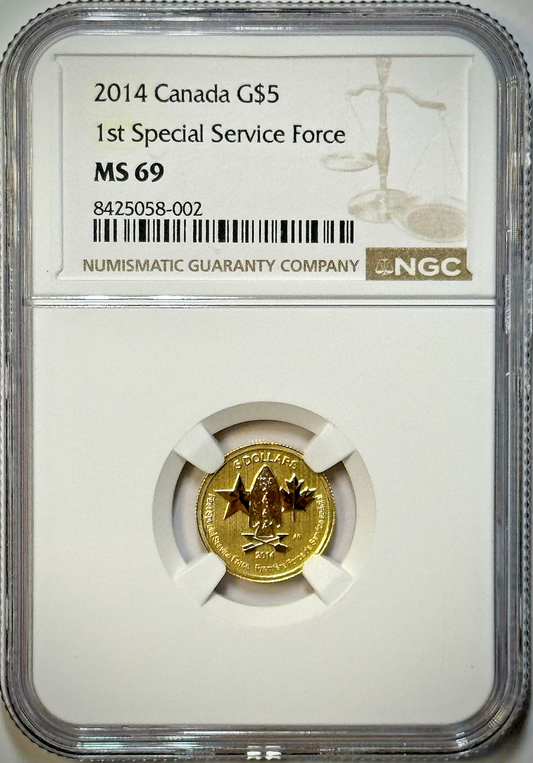 2014 Canada $5 Gold – First Special Service Force – NGC MS69 - .9999 Fine Gold